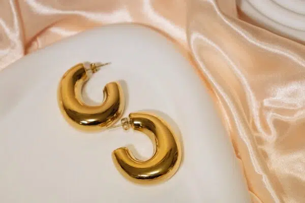 Chunky Crescent Earrings - Gold - Image 2