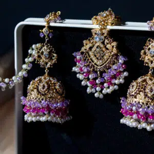 Mahira Jhumka & Teeka Set - Lilac & Pink