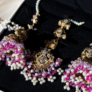 Mahira Jhumka & Teeka Set - Lilac & Pink