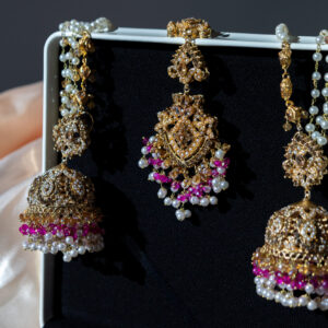 Mahira Jhumka & Teeka Set - Pink