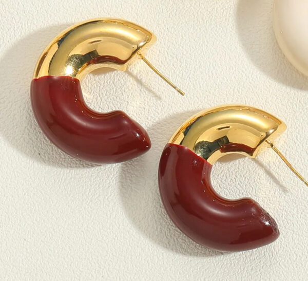 Chunky Crescent Hoops - Burgundy - Image 2