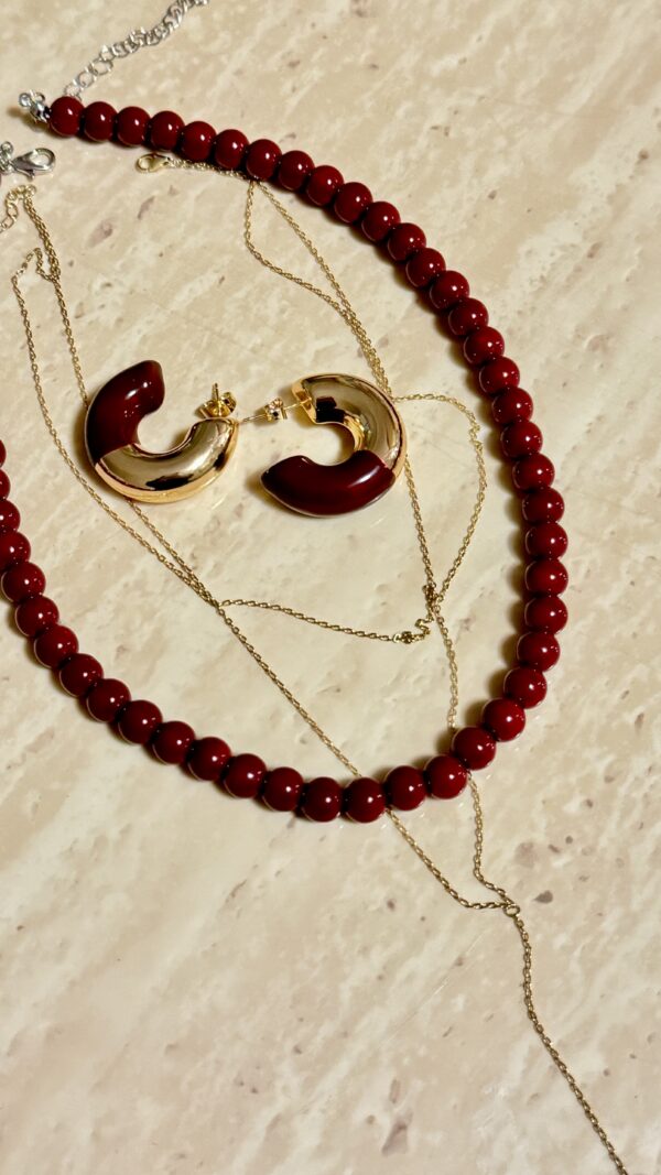 Chunky Crescent Hoops - Burgundy - Image 3